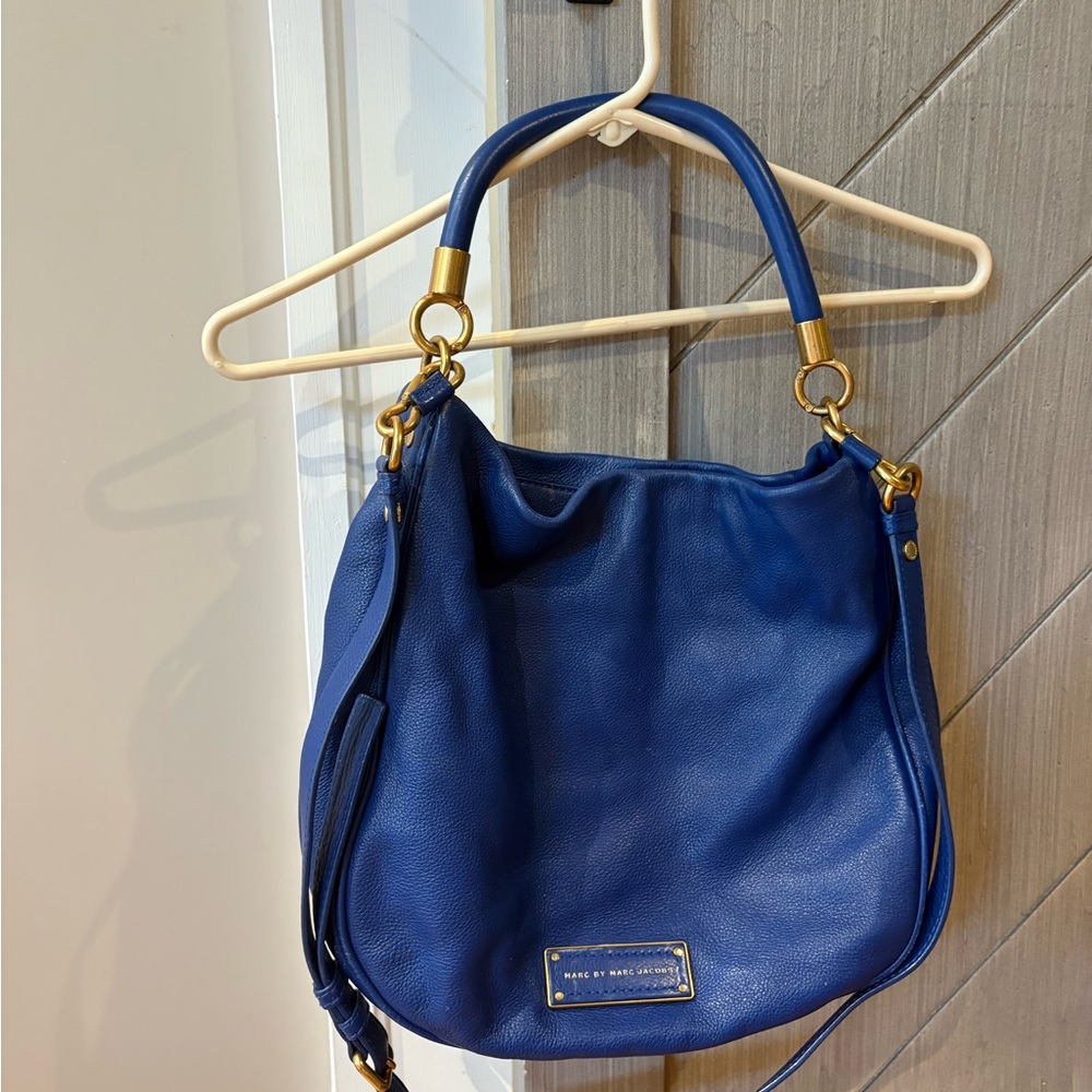 Marc by Marc Jacobs Royal Blue Leather Shoulder Bag with Gold Hardware - Picture 4 of 6